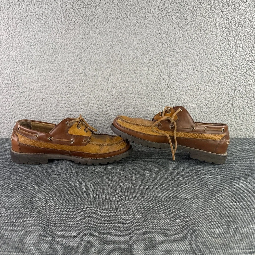 LL Bean Boat Shoes Mens 10 Brown Leather Lug Sole Moccasin Loafers 244472